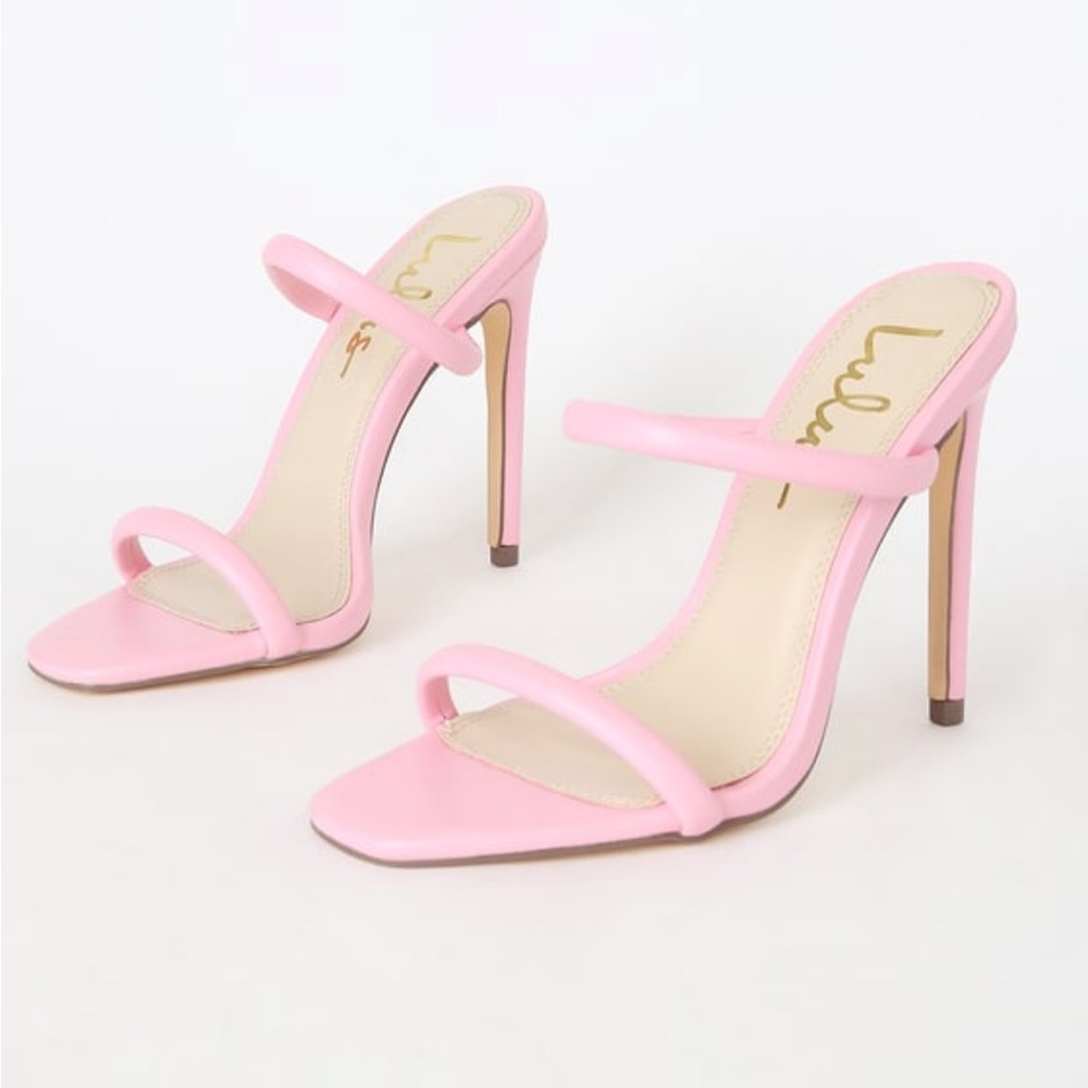 Lulus Theyaa Light Pink Square-Toe High Heel Sandals